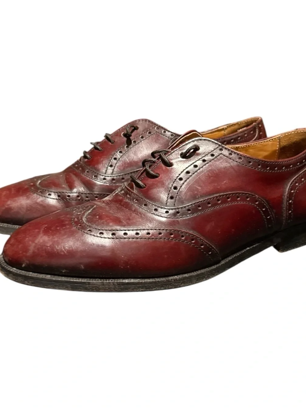 Cole Haan Men's Wingtip Oxfords Size 8.5 D Burgundy Leather Dress Shoes Made USA